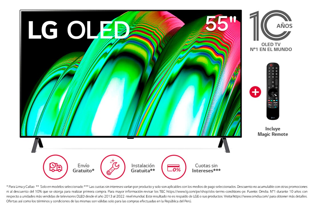 LG OLED 55'' A2 4K Smart TV con ThinQ AI (Inteligencia Artificial), 4K Procesador Inteligente α7 generación 5, OLED55A2PSA