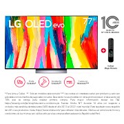 Vista frontal de LG OLED evo 77'' C2 4K Smart TV con ThinQ AI (Inteligencia Artificial), 4K Procesador Inteligente α9 generación 5 OLED77C2PSA