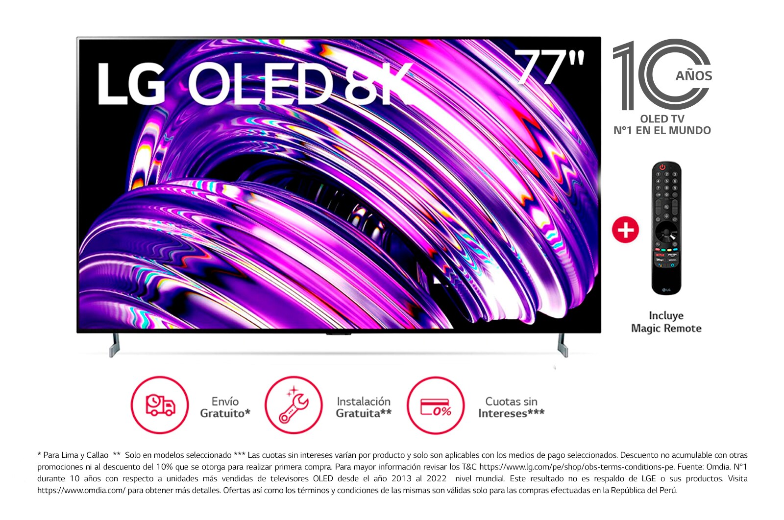 LG OLED 77'' Z2 8K Smart TV con ThinQ AI (Inteligencia Artificial), 8K Procesador Inteligente α9 generación 5, OLED77Z2PSA