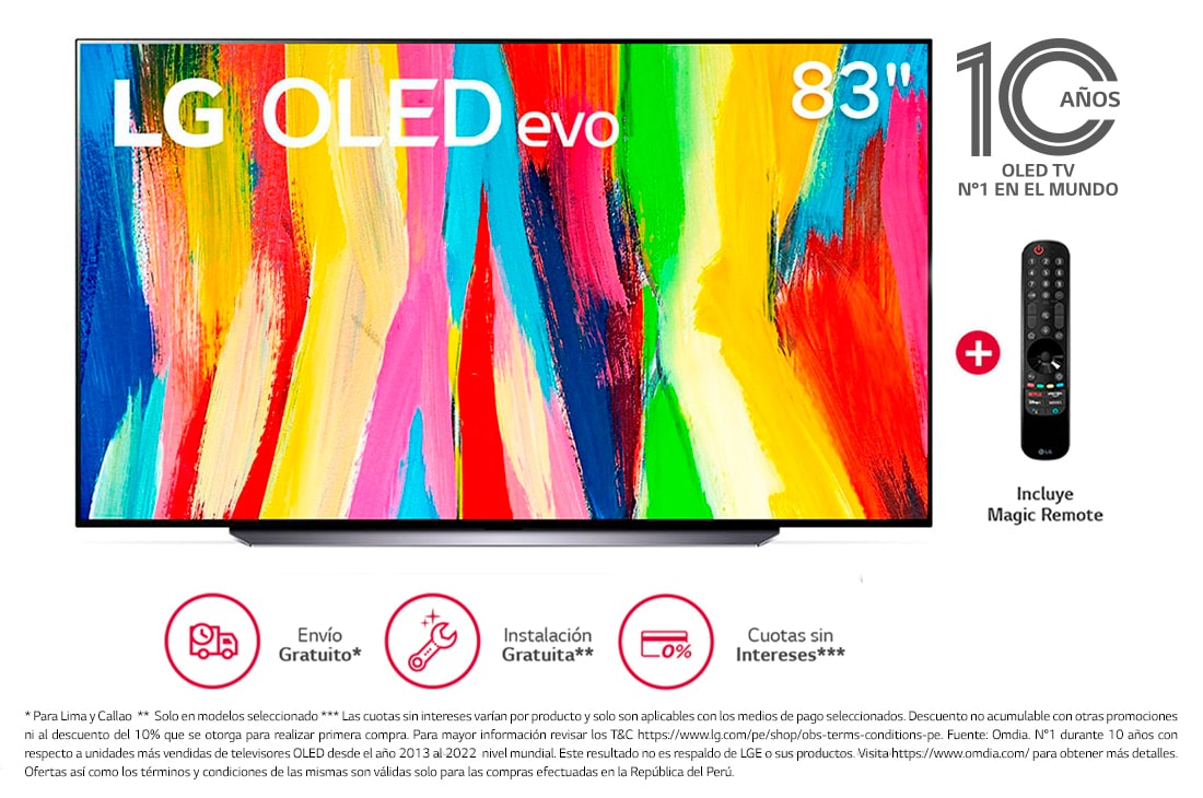 LG OLED evo 83'' C2 4K Smart TV con ThinQ AI (Inteligencia Artificial), 4K Procesador Inteligente α9 generación 5, OLED83C2PSA