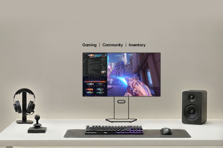 This video shows a high refresh rate gaming monitor setup for competitive gamers, where the main monitor displays fast paced FPS gameplay, while secondary monitors present performance metrics, chat, and game statistics to support precision focused competitive play.