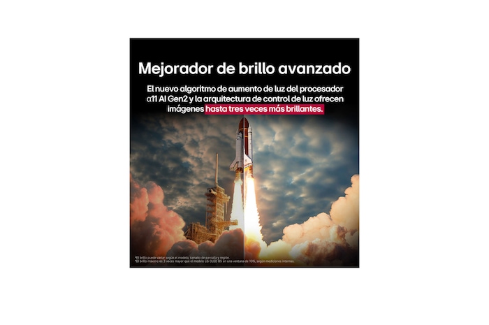 alpha 11 AI Processor Gen2 is against a dark background. It glows with purple and blue light from within illuminating the microchip circuits around it. The title talks about how the processor that is dedicated to LG OLED evo delivers 4K quality, stunning color and brightness with pixel-level precision. Performance statistics are visible. 6.7 times greater AI neural processing, NPU. 2.2 times faster operation, CPU. 3.6 times improved graphics, GPU.