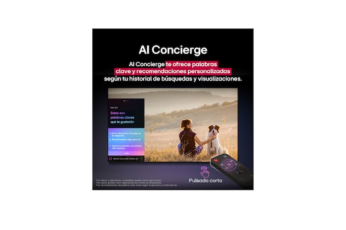 Close-up of an LG OLED TV screen showing how AI Search works. A small chat window is open showing how the user asked for what sports games are available. AI search responded via chat and by showing thumbnails of available content. There is also a prompt to ask Microsoft Copilot. 