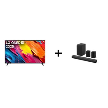 Vista frontal de 86" LG QNED82 AI 4K Smart TV 2025 + LG Soundbar | 400 W | 4.1 ch |incluye 2 altavoces traseros 86QNED8S40T.ESPR