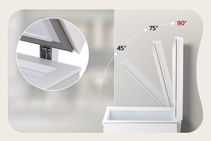 La tapa del congelador horizontal de LG se abre hasta 90 grados para facilitar la carga y descarga de productos