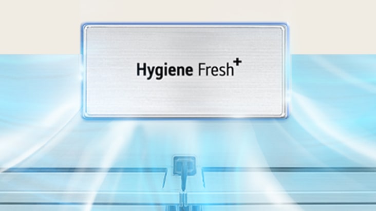 Primer plano de la rejilla de ventilación del sistema «Hygiene Fresh» en el interior del la refrigeradora de varias puertas de LG.