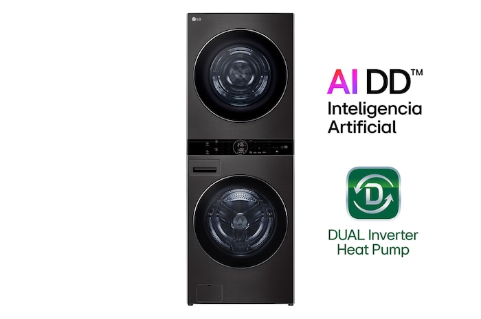 LG WashTower™ de 25kg de Lavado / 20kg de Secado - AI DD™, ThinQ™ con Motor Dual Inverter Heat Pump, Black Steel - Mod. WK25BS6