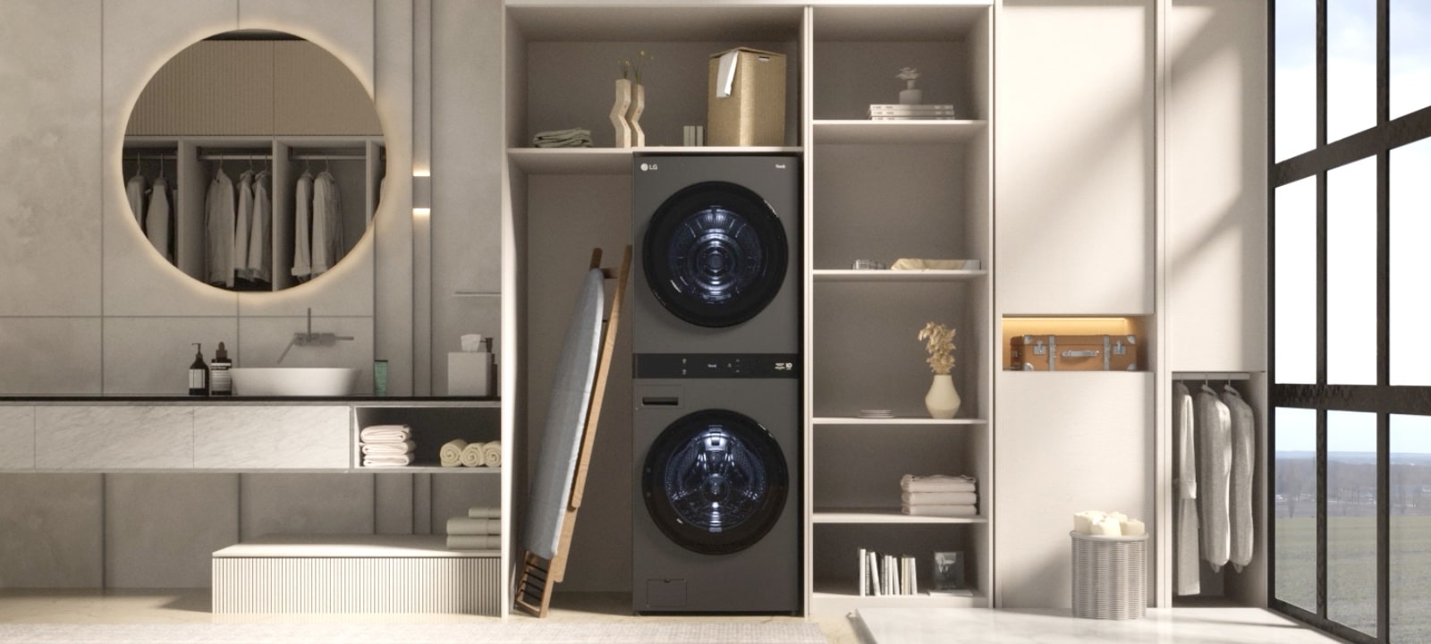 A video showing that side-by-side or stackable washers and dryers are emptied and replaced with LG washtower for saving space