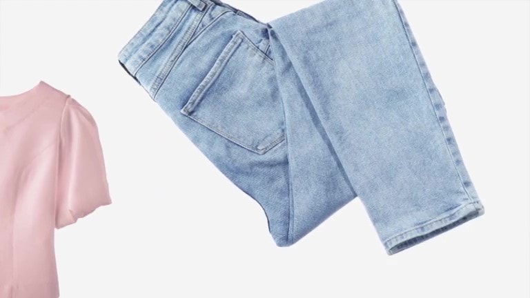 A video showing blouses, jeans, baby socks, clothes, blankets, etc. sequentially