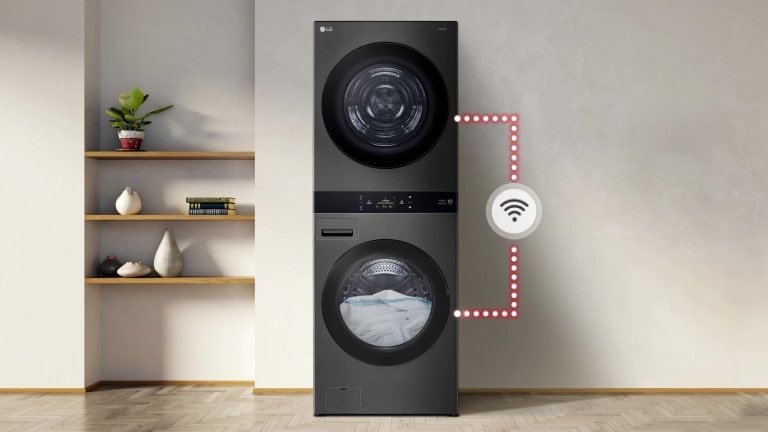 Video of setting the dryer to automatically start an optimal drying cycle by receiving information from the connected washer