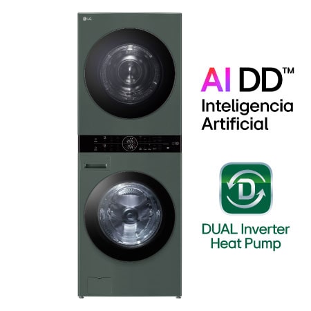 Vista frontal de LG WashTower™ de 25kg de Lavado / 20kg de Secado - AI DD™, ThinQ™ con Motor Dual Inverter Heat Pump, Verde oscuro WK25GGS6