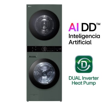 LG WashTower™ de 25kg de Lavado / 20kg de Secado - AI DD™, ThinQ™ con Motor Dual Inverter Heat Pump, Verde oscuro - Mod. WK25GGS6