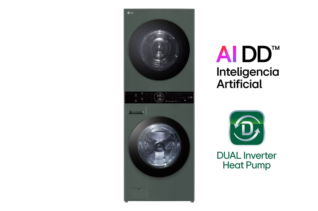 LG WashTower™ de 25kg de Lavado / 20kg de Secado - AI DD™, ThinQ™ con Motor Dual Inverter Heat Pump, Verde oscuro - Mod. WK25GGS6