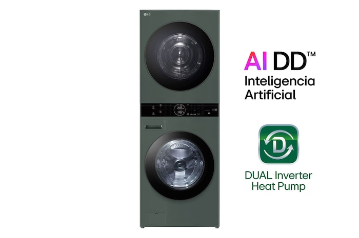 LG WashTower™ de 25kg de Lavado / 20kg de Secado - AI DD™, ThinQ™ con Motor Dual Inverter Heat Pump, Verde oscuro - Mod. WK25GGS6