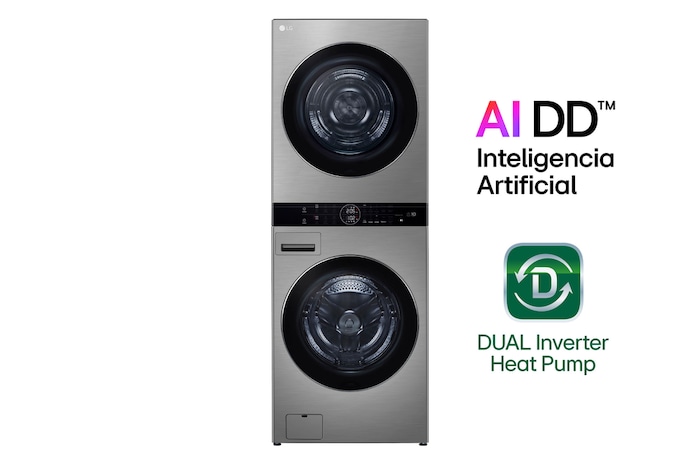 LG WashTower™ de 25kg de Lavado / 20kg de Secado - AI DD™, ThinQ™ con Motor Dual Inverter Heat Pump, Platinum Silver - Mod. WK25VSS6