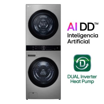 LG WashTower™ de 25kg de Lavado / 20kg de Secado - AI DD™, ThinQ™ con Motor Dual Inverter Heat Pump, Platinum Silver - Mod. WK25VSS6