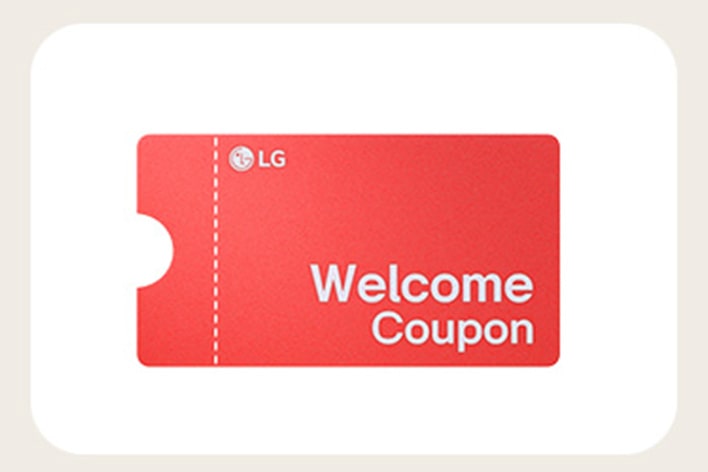 Red LG welcome coupon with 'Welcome Coupon' text