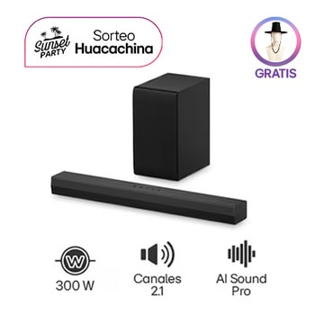 Front view of LG Soundbar S40T and subwoofer
