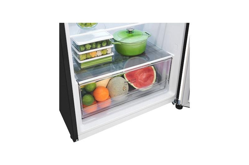 detail view of bottom fridge handle