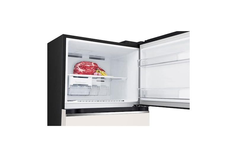 detail view of bottom fridge handle