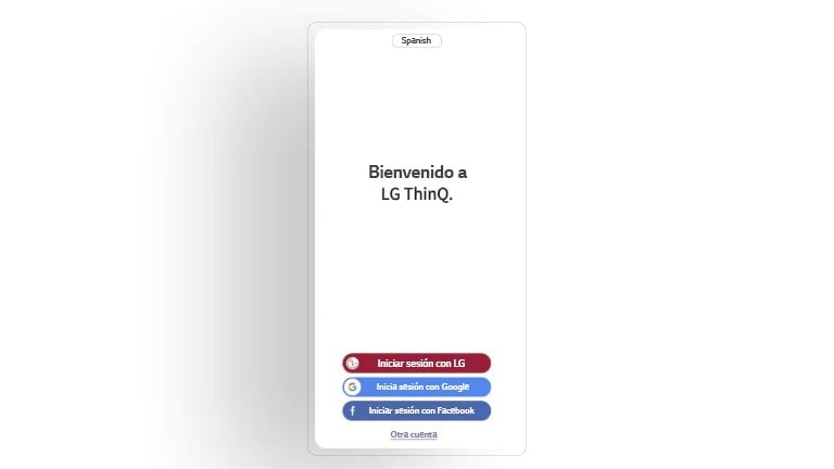 La imagen muestra la pantalla de bienvenida de la aplicación LG ThinQ