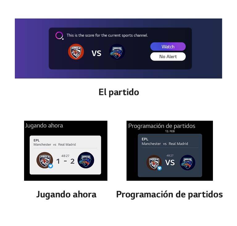 Los diferentes tipos de notificaciones sobre resultados, accesorios y horas de inicio se enumeran horizontalmente debajo de la imagen.