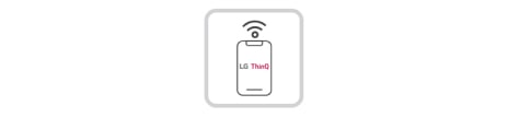 There is a phone that shows LG ThinQ logo and a Wi-Fi signal on the screen.