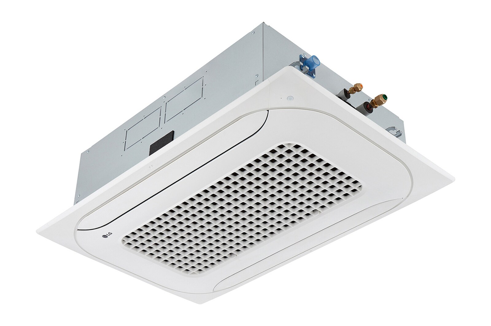LG Ceiling Cassette ARNU24GTSA4 is a white plate under the silver box. The plate has two aisles to enable two-way air flow.