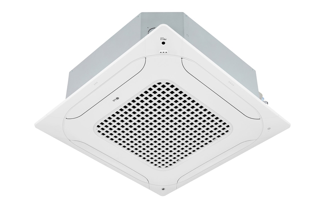 LG Ceiling Cassette ARNU24GTPA4 consists of a white top and bottom. At the bottom, there are fans in each of the four directions, so air can flow.