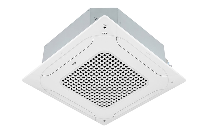 LG Ceiling Cassette ARNU48GTMA4 consists of a white top and bottom. At the bottom, there are fans in each of the four directions, so air can flow.