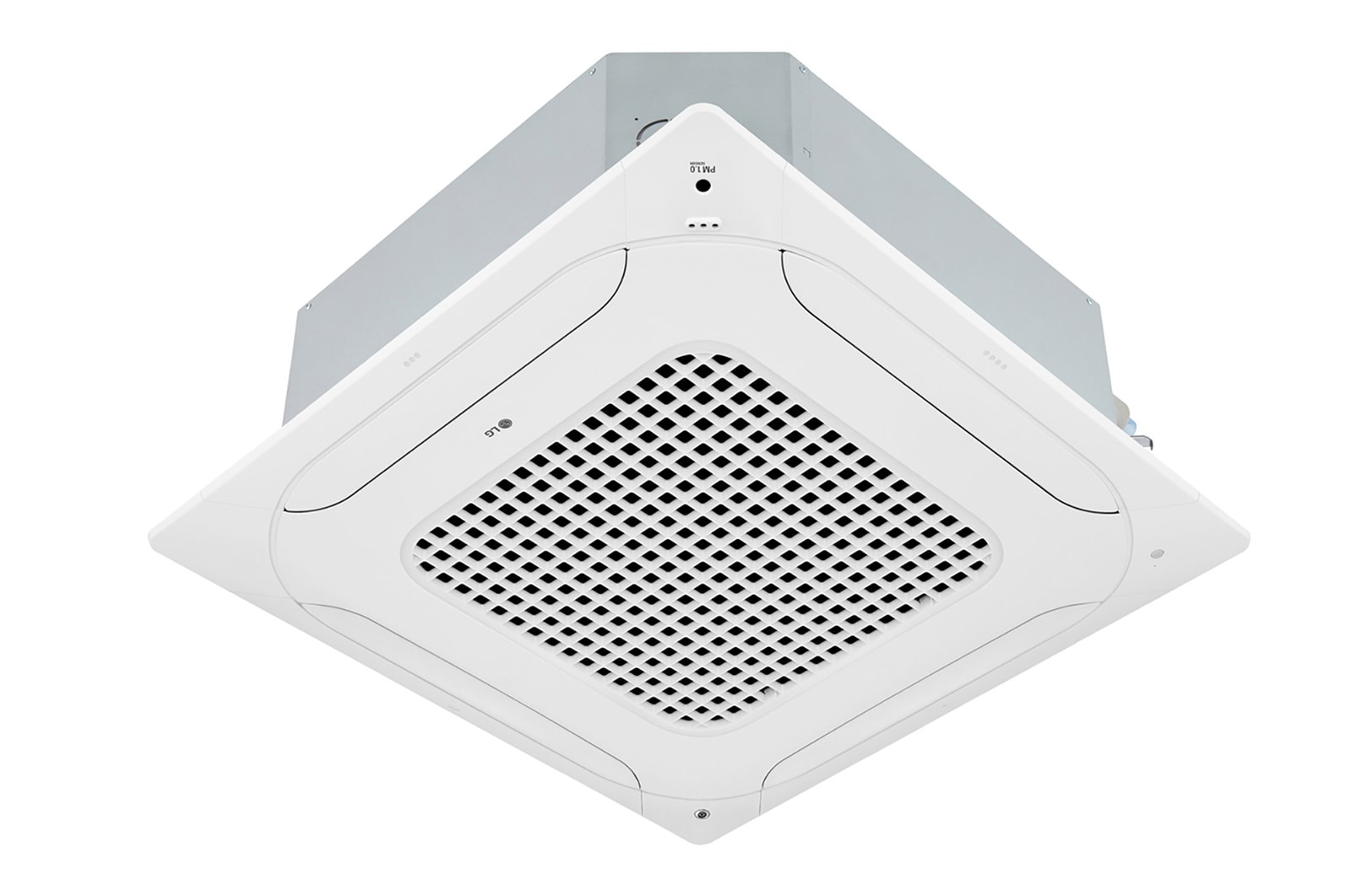 LG Ceiling Cassette ARNU48GTMA4 consists of a white top and bottom. At the bottom, there are fans in each of the four directions, so air can flow.