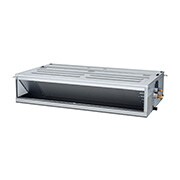 LG Concealed Duct ARNU28GM2A4 is a gray rectangular parallelepiped with some air inlets on the right side and an air outlet vent on the front.