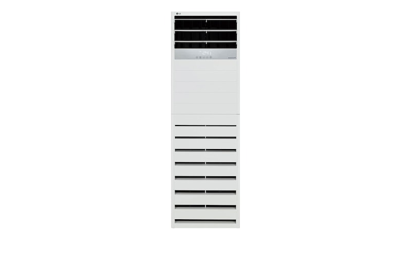 LG Floor Standing ARNU48GPTA4 is a tall rectangular shape and has air outlets with filter on the top and bottom.	