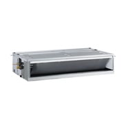 LG Concealed Duct ARNU48GM3Z4 is a gray rectangular parallelepiped with some air inlets on the right side and an small air outlet vent on the front.