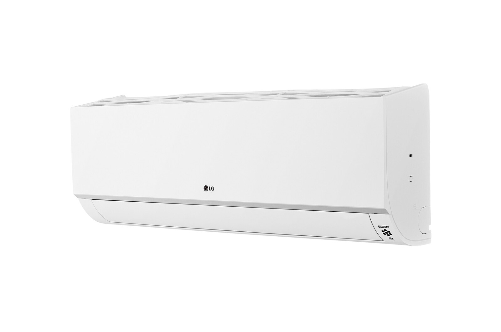 LG Wall Mounted ARNU24GSKN4 has a long rectangular parallelepiped shape with black color and has a slight curve at the bottom. There is an air outlet at the bottom and a grill at the top.