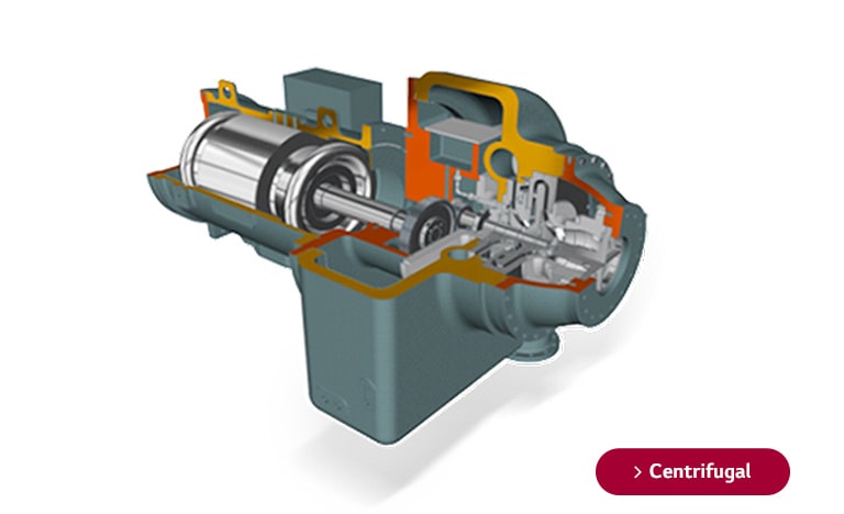 A quarter of the chiller component is exposed, revealing a complex interior filled with intricate metallic parts.