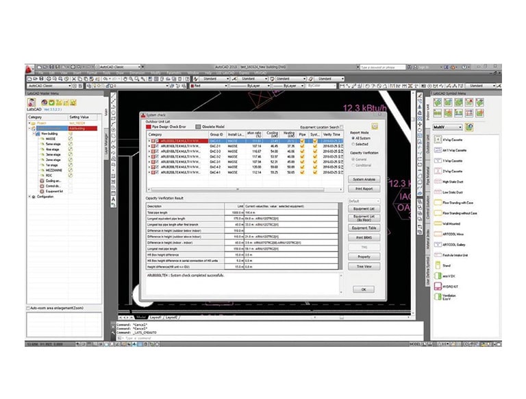 The basic concepts of using software and the correct dimensions for air conditioning projects are shown in the table