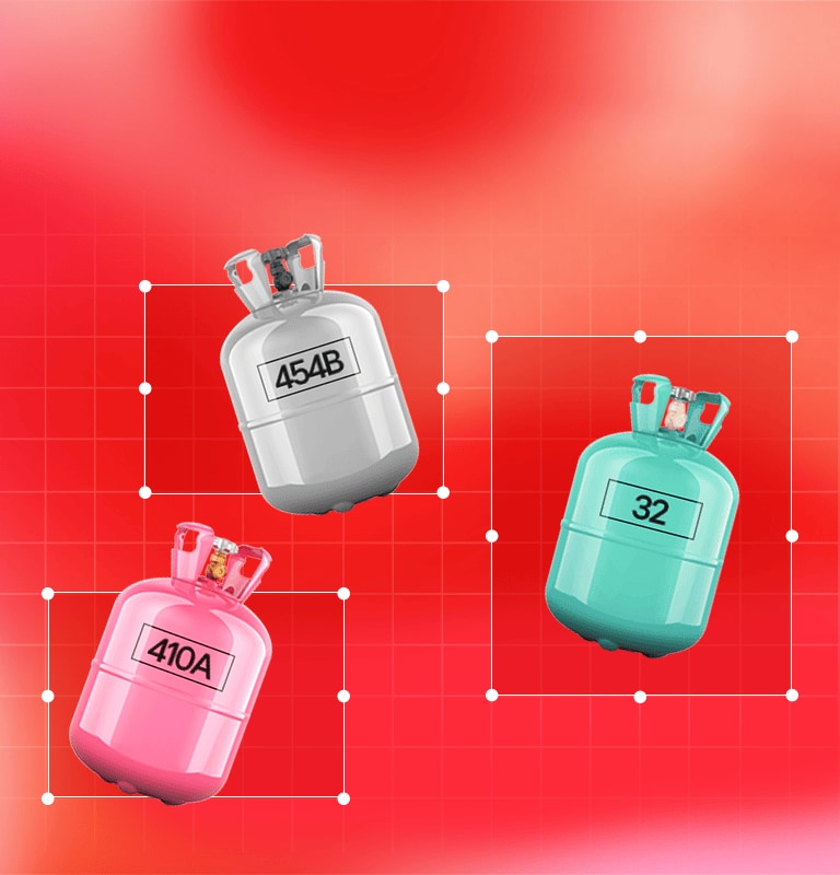 Three refrigerant tanks labeled 454B, 410A, and 32 with 'Ahead of the Expected' headline.