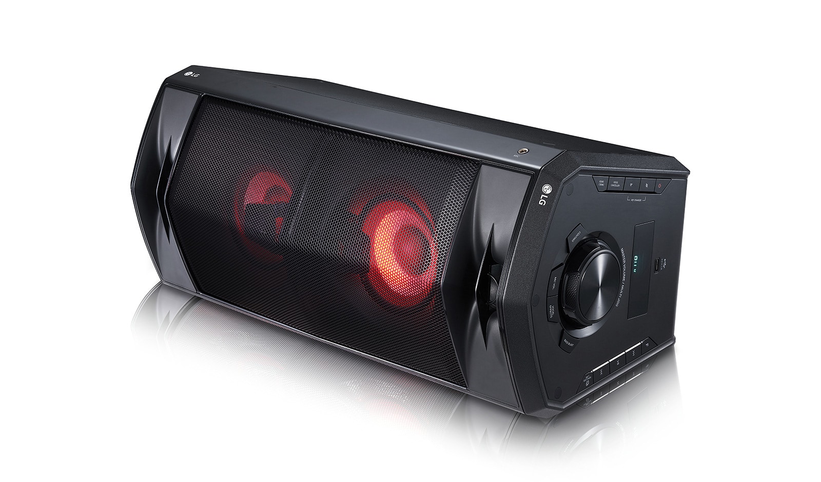 LG 220 watts RMS, DJ Effect, Multi Juke Box, Bluetooth Multi Pairing, DJ Loop, XBOOM One Body Speaker, FJ5