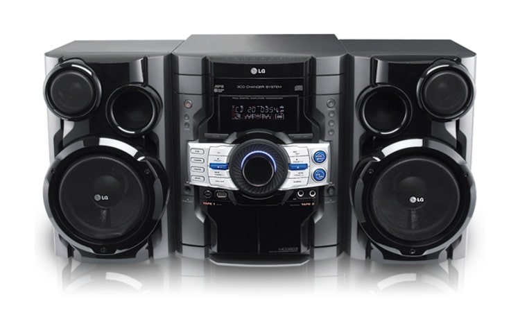 Front view of 1300 PMPO, USB Plus, Portable Audio Input, Xtreme Dynamic Surround Sound, USB Direct Recording and Play, Karaoke Scoring Function, Virtual Sound Matrix, 3 Disc Tray MDD64