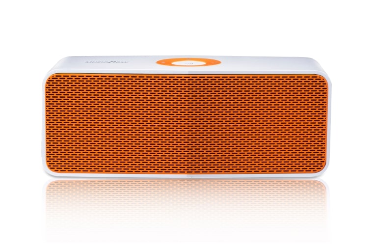 Front view of LG MUSIC flow P5 Portable Bluetooth Speaker NP5550 | White Orange NP5550WO