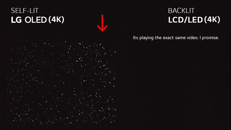 Side by side TV display comparison of the 4K OLED versus 4K LCD