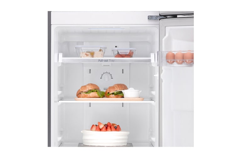 LG 8cu.ft, Smart Inverter Compressor, Pullout Tray, LED Lighting, Multi-Airflow, Anti Bacterial Gasket, Tempered Glass Shelves, GR-B222RLCL