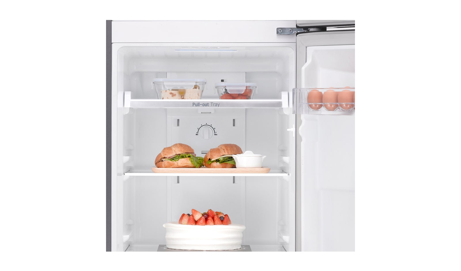 LG 8cu.ft, Smart Inverter Compressor, Pullout Tray, LED Lighting, Multi-Airflow, Anti Bacterial Gasket, Tempered Glass Shelves, GR-B222RLCL