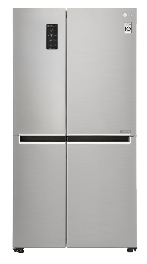 Front view of 24 cu.ft., Inverter Linear Compressor, 10 Year Compressor Warranty, 2 Year Parts and Service Warranty, Smart Diagnosis, Low Voltage Start-Ability*, LED Lighting, Moist Balance Crisper, e-Micom Display, Pocket Handle GR-B247SLUV