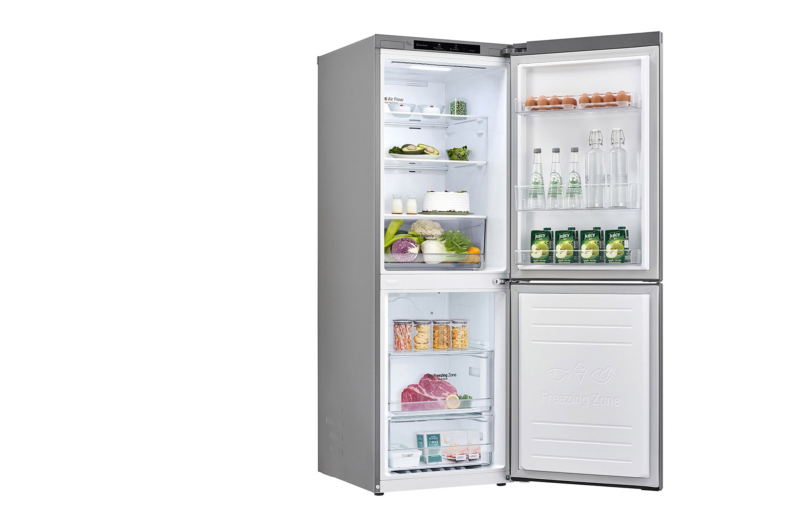LG 11.8 Cu. Ft. Bottom Freezer Refrigerator with Door Cooling+ in Platinum Silver, GR-B369NLRM