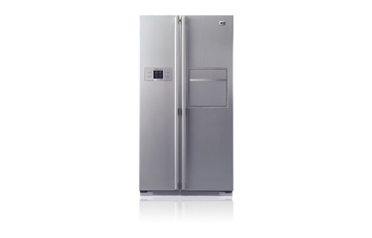 Front view of 21 cu.ft, Platinum Silver, Home Bar, Moist Balance Crisper, Bioshield, Digital Sensor GR-C207FLQ