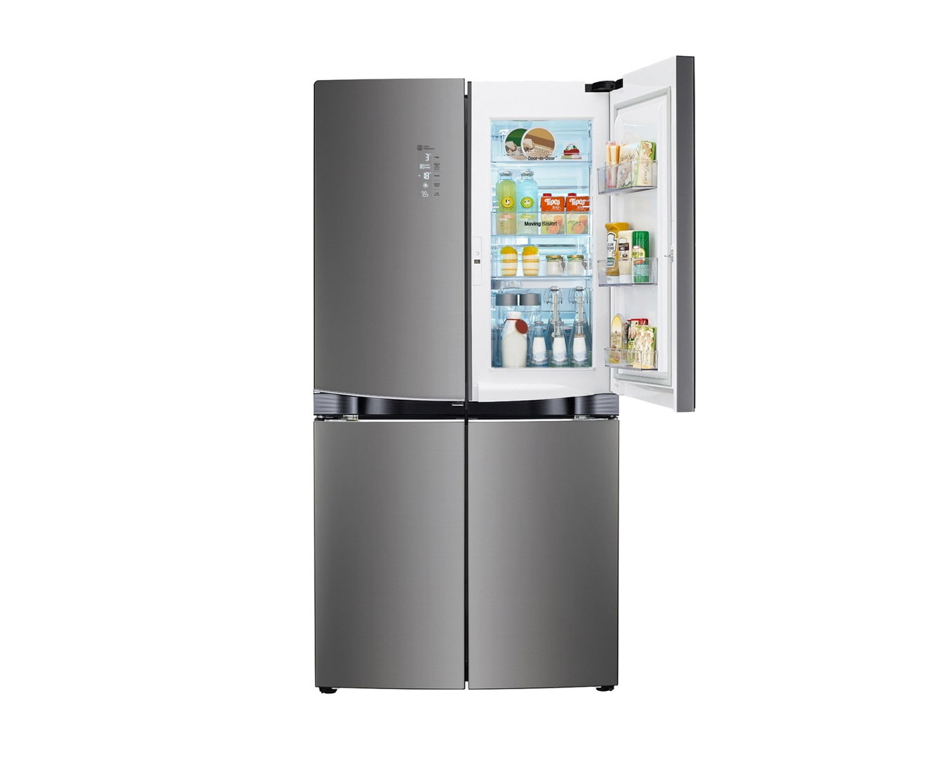 LG 32.9 cu.ft., Inverter Linear Compressor, Dual Door-in-Door™, Smart Diagnosis, Hygiene Fresh+™, 10 Year Compressor Warranty, 2 Year Parts and Service Warranty, Folding Shelf, Tilting Veggie Basket, Sliding Drawer Type, GR-D31FWCHL