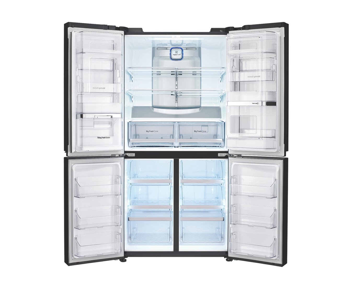 LG 32.9 cu.ft., Inverter Linear Compressor, Dual Door-in-Door™, Smart Diagnosis, Hygiene Fresh+™, 10 Year Compressor Warranty, 2 Year Parts and Service Warranty, Folding Shelf, Tilting Veggie Basket, Sliding Drawer Type, GR-D31FWCHL