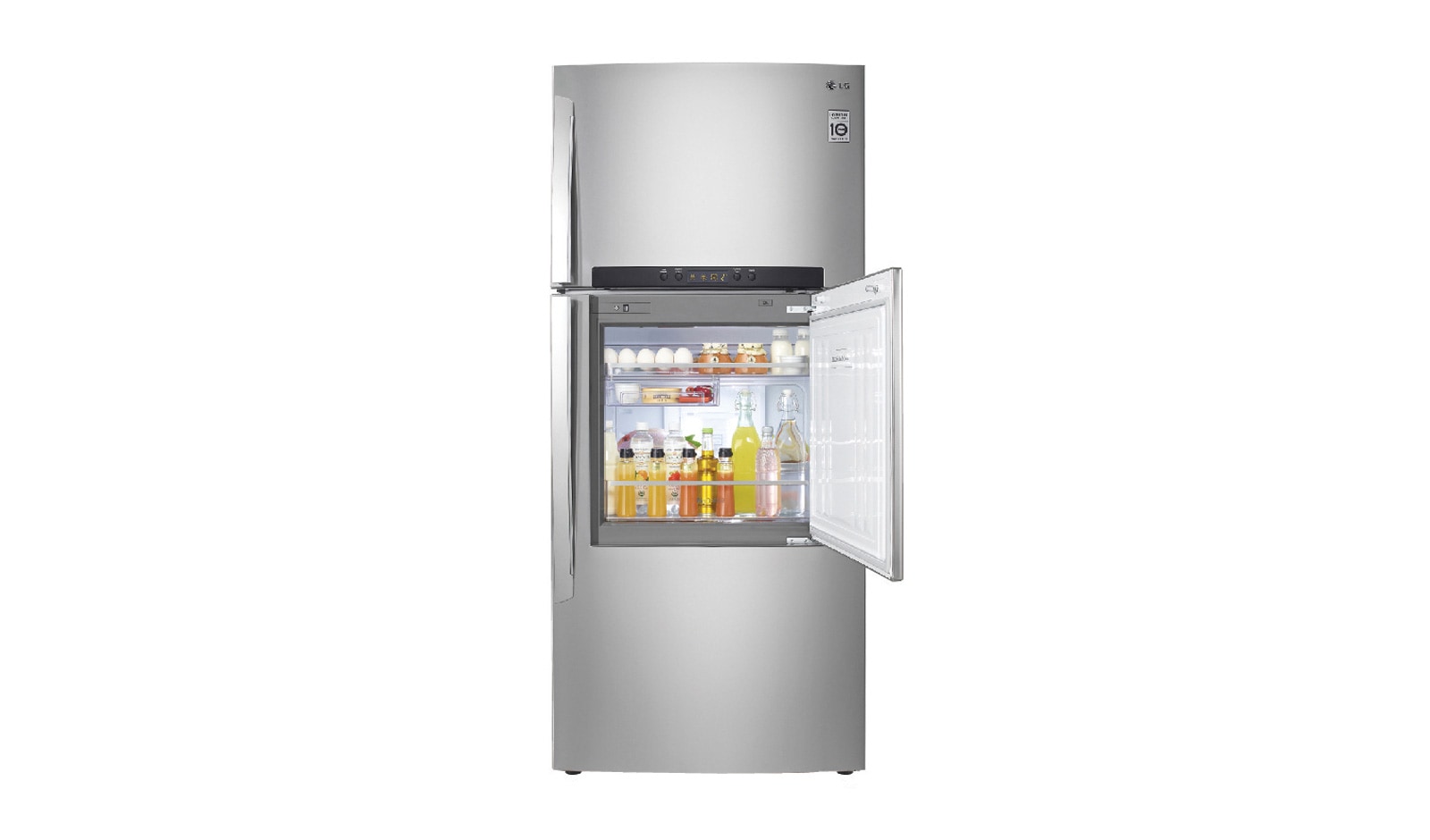 LG 19 cu.ft., Smart Inverter Compressor, 10 Year Compressor Warranty, 2 Year Parts and Service Warranty, Wide Display, Door in Door, Fresh 0 Zone, Hygiene Fresh+™, Smart Diagnosis, Dual LED Lighting, Shelf w/Hot Stamping, Sliding Twist l/Tray, GR-D702HLAL